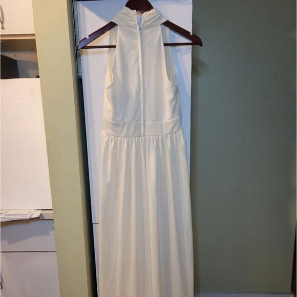 Vintage handmade deep plunging v neck halter  floral embroidered dress white XS - Picture 8 of 8